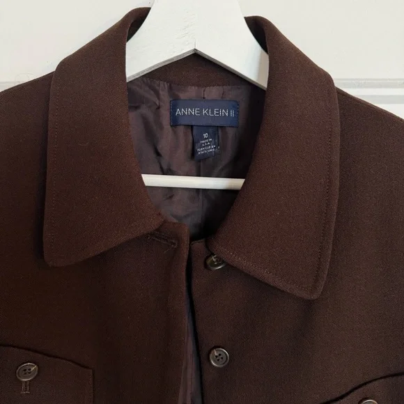 Vintage 90s Anne Klein II 100% Pure Wool Light Utility Jacket USA 10 fits like 6 - Picture 3 of 12